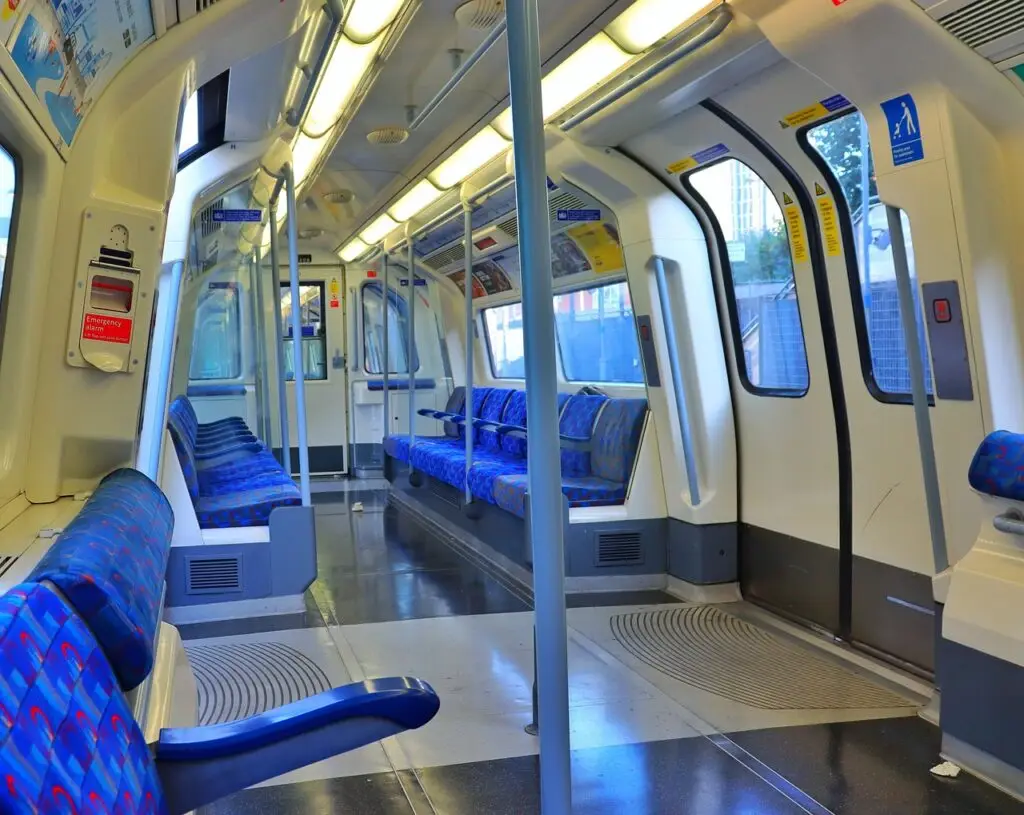 tube, underground, carriage, train, london, inside, transport, city, travel, uk, blue train